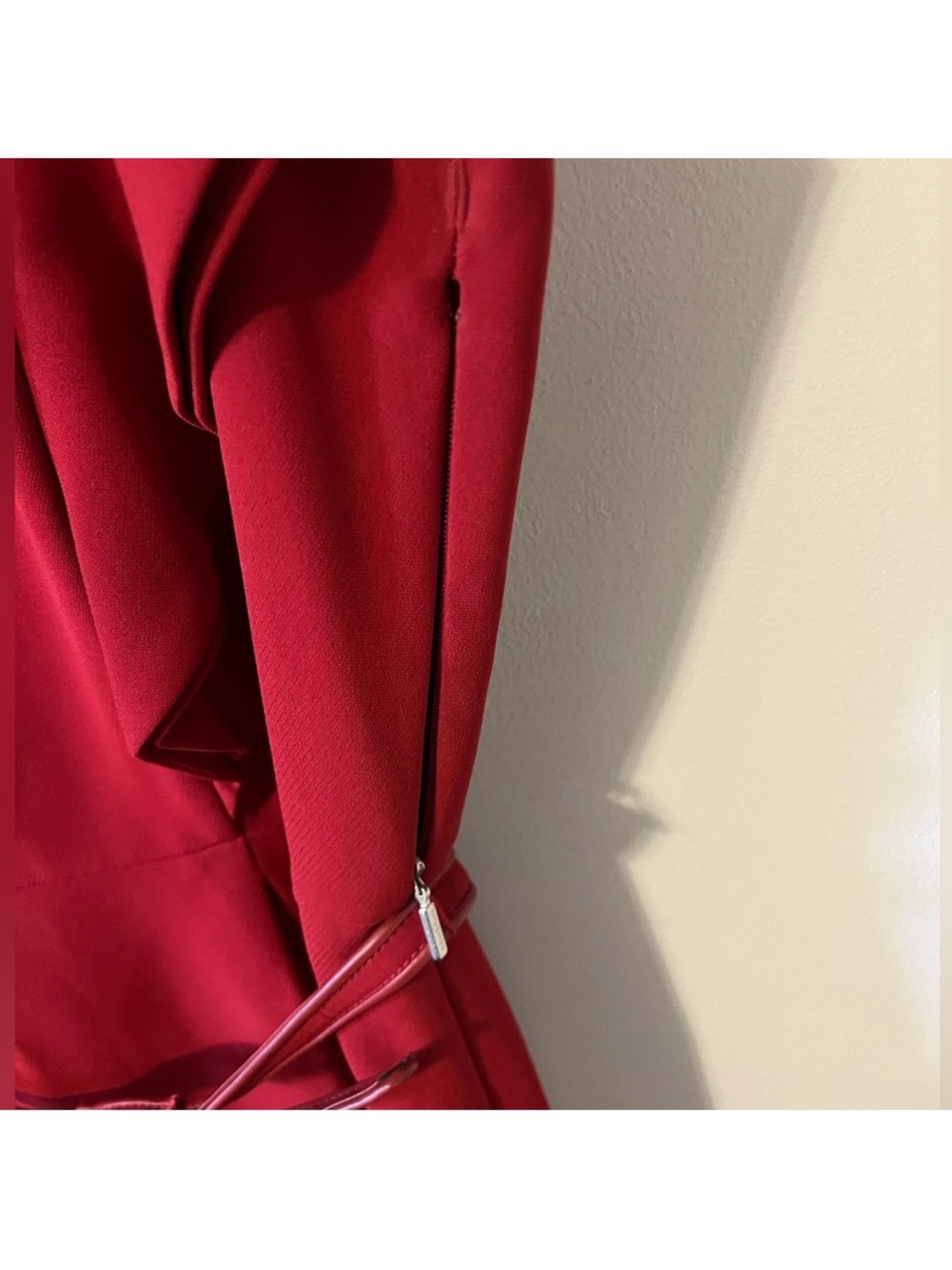 MaxMara Sleeveless Burgundy Sheath Dress with Slim Waist Belt - Picture 7 of 9